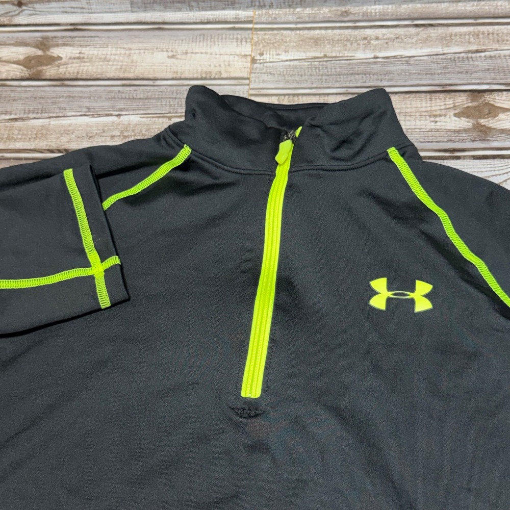 Under Armour 1/4 Zip Pullover Mens Medium Black ColdGear Neon Green Trim